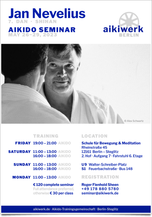 Ausschreibung für das Aikido-Seminar mit Jan Nevelius vom 26. bis 29. Mai 2023