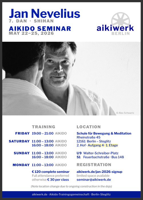 Ausschreibung für das Aikido-Seminar mit Jan Nevelius vom 22. – 25. Mai 2026